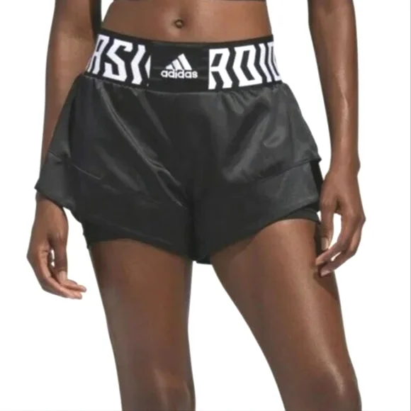 ADIDAS Boxing Gym 2 in 1 TKO Elastic Waist LOGO Black Satin Track w Bike Shorts - Picture 4 of 16